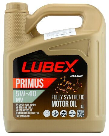 Lubex L034-1325-0404 PRIMUS MV 5W-40 CF/SN A3/B4 Синт. мот.масло 4л